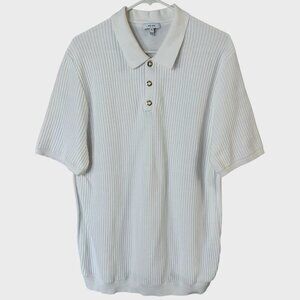 Reiss Clapham Textured Knit Short-Sleeve Polo Shirt White Men's Size XL Preppy
